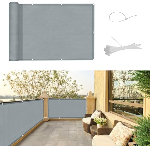 SUNNY GUARD Brise Vue Balcon 90x600cm in HDPE Couverture de Écran Jardin,Protection Solaire et respirabilité,pour Terrasse Jardin Balcon Patio,avec Attaches de câble,Gris