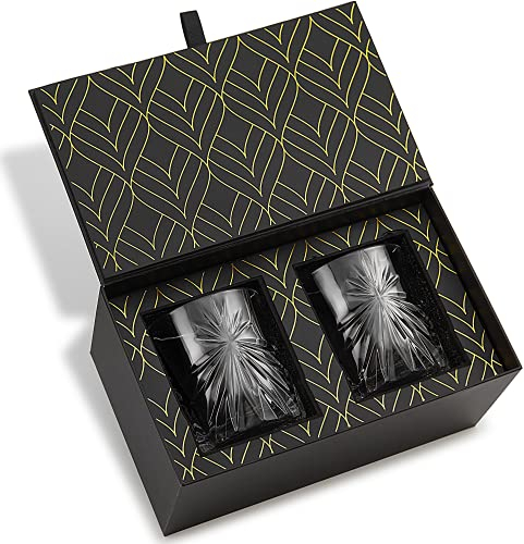 Kristall WhiskyGläser – 2er Gläser Set (315ml) Soleil für Whisky, Bourbon und Old Fashioned Cocktails – Whiskey Geschenkset Box mit Goldfolie