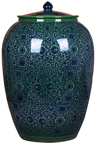 YUESFZ Food Containers Dispenser For Rice Flour Storage, Vintage Handmade Ceramic Cereal Container, Household Large-capacity Sealed Tank With Lid, Unique Gift (Color : Dark green, Size : 50KG)