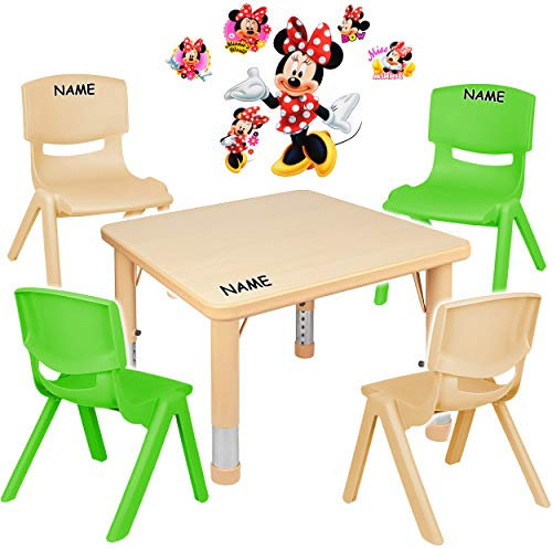 alles-meine.de GmbH Sitzgruppe für Kinder - Tisch + 4 Kinderstühle - Größen & Motiv & Farbwahl - Minnie Maus/holzfarben - inkl. Name - höhenverstellbar - 1 bis 8 Jahre - Plasti..