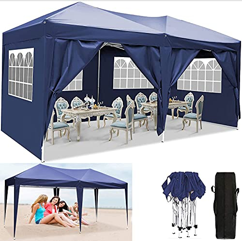 ROUOHUD 10x20 Faltpavillon Wasserdicht Pavillion, Pop-Up-Pavillon wasserdichtes Sofort-Vordach Überdachung, Wandpaneel, Regenschutz, für Terrasse, Garten, Pool(Color:C)