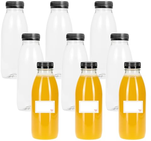 TEC Juice Bottle 500ml with Lids Plastic Empty Clear Round PET Small Mini Drink Containers Reusable for Fridge Suitable for Kids Adults Water Milk Lunchboxes Juicing Pack Multipack in Bulk (36)