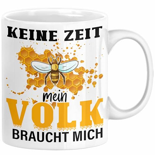 Trendation - Keine Zeit Mein Volk Braucht Mich Tasse Geschenk Bienen Honig Imker Imkeri Geschenkidee Bienenzüchter (Weiß)