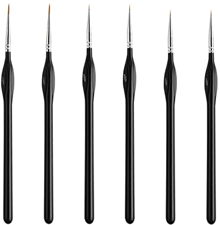 KINBOM 6PCS Detail Paint Brush Set, Miniature Paint Brushes Thin Detail Paint Brush Paint Brush Fine Paint Brushes for Acrylic Painting Miniature Craft Oil Painting Watercolor (Black, 3Specification)