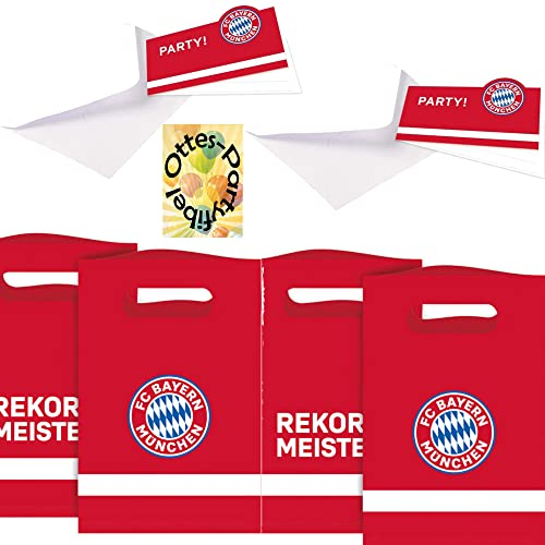 HHO Fußball-Bayern-München-Party-Set Erweiterungset für 8 Fußballfans Einladungen und Mitgebseltüten