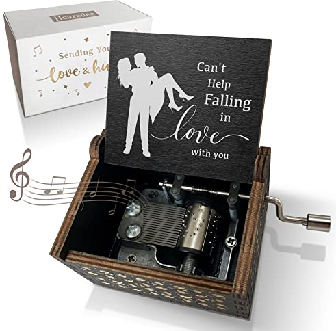Hcaredee Can't Help Falling in Love Spieluhr für Liebhaber, Freundin, Freund, Frau, Ehemann, Handkurbel, Holz, Spieluhr, Geschenke für Geburtstag, Jahrestag, Valentinstag, Schwarz