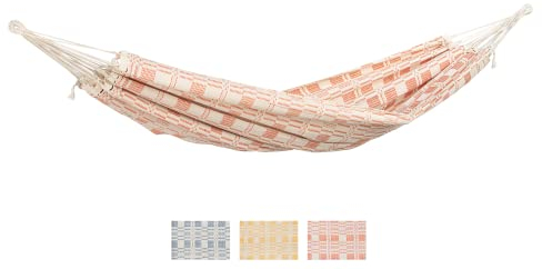 AMAZONAS XXL Hängematte Carioca Coral Jacquard Liegefläche 250 x 175 cm für 2 Personen bis 200 kg in Natura-hellrot aus recycelte Baumwolle weich sehr stabil edler Look handgewebt (Coral)