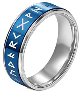 Mesnt Edelstahl Ring Frauen, Symbole Drehbarer Spinner Fidget Bands Ring Blau Größe 57 (18.1)