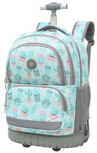 DROFOSREW Mochilas Escolares con Ruedas Trolley Mochilas es Rolling Trolley Mochilas Escolar Mochila Escuela Viajes Bolsa Equipaje de Viaje para Niñas (Verde)