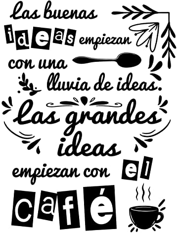 Pegatina Decorativa Cocina Restaurante Bar. Vinilo para cocina y cafetería restaurante. Decoración cocinas pegatinas pared (LAS BUENAS IDEAS EMPIEZAN, 20cm (ancho) x 30cm (alto))