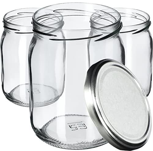 KADAX 48st Einmachgläser 540ml mit Schraubdeckel fi82 mm für Einlegen, Einmachen, Konservieren und Mahlzeitenvorbereitung - Luftdichte Twist-off Gläser (Silber, 48 St.)