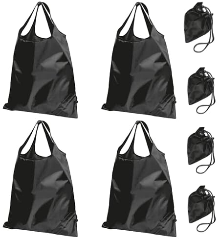 Edge Faltbare Einkaufstasche aus Polyester mit Doppelgriff, Faltbar am Rand, Umweltfreundliche Tragetasche, Wiederverwendbare Tasche, Mehrweg-Einkaufstasche, 38x58 cm, 4-er Packung (schwarz)