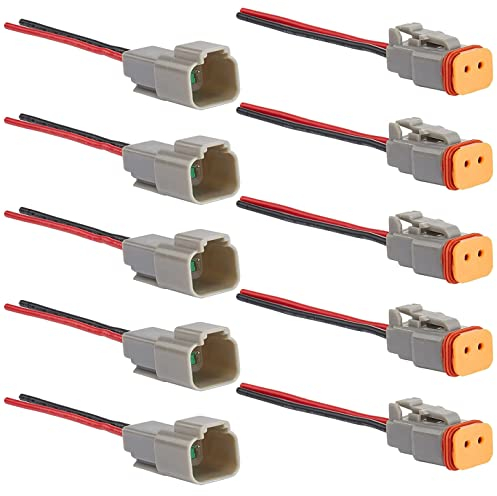 GTIWUNG DT Stecker Set, 5 Sets Männlich und Weiblich Auto Wasserdichter Elektrischer Steckverbinder Kabelverbinder Stecker 2-polig mit 15cm 16AWG Kabel, DT Serie Kabelstecker für Auto, LKW, Boots