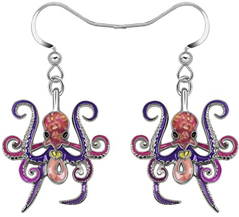 LONYOO Emaille Ozean Tiere Hai Ohrringe baumeln Zinklegierung Oktopus Qualle Wal Delphin Ohrringe für Frauen Mädchen Sommer Charms (Oktopus Ohrringe Lila)
