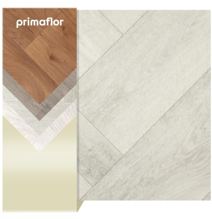 Primaflor PVC Boden Turin | Fischgrät Weiß 009S | 200x700 cm | 2,00 m Breite, 2,3 mm CV-Boden mit Schaumrücken, R10, Nutzungsklasse 21, Trittschallreduzierung und Fußbodenheizung