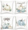 Bonhause 4er Set Kissenbezüge Herbst Kürbis 45 x 45 cm Beige Blau Kürbis Samt Soft Dekorative Kissenhülle Zierkissenbezüge für Sofa Schlafzimmer Wohnzimmer Zuhause Dekoration