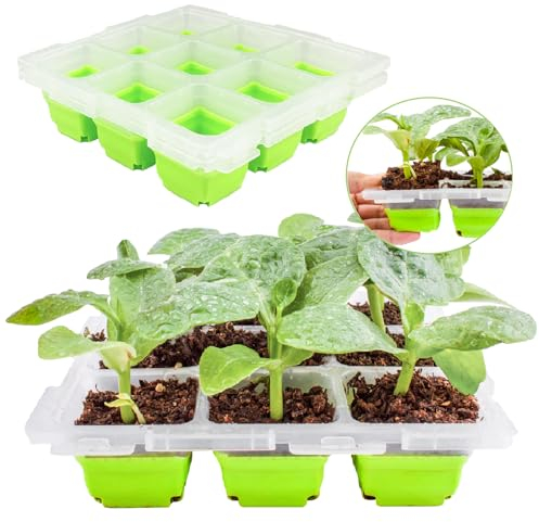 QTUN Bandejas Semilleros de Germinacion, 2 Piezas 18 Celdas Bandeja de Germinación de Plantas, Bandejas para Inicio de Semillas Reutilizables, Mini Invernadero Bandejas de Cultivo Germinación