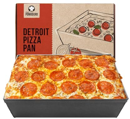 Chef Pomodoro | Plaque Pizza de Style Detroit Authentique (25x20cm), Plaque Pizza, Plat Four Rectangulaire en Aluminium Antiadhésif - Ustensile de Cuisine de Pizza Professionnelle