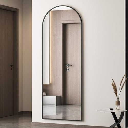 Boromal Bogen Ganzkörperspiegel Wand 50 x 150 cm Standspiegel Ganzkörperspiegel mit Schwarz Metallrahmen HD großer Bodenspiegel Wandspiegel mit Haken für Schlafzimmer, Wohnzimmer, Badezimmer