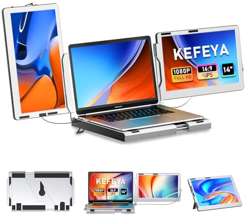 KEFEYA Laptop Screen Extender for Laptops 12-17, 14 FHD 1080P Monitor Extension Works with Wins/Mac/Chrome, USB-C/HDMI, Upgraded 360° Rotation Triple Monitor Extender