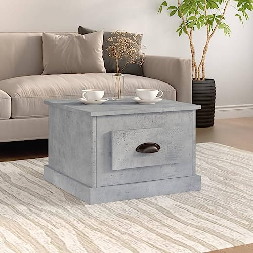 AUVYI Couchtisch mit Schublade Betongrau 50x50x35 cm Holzwerkstoff Chautschtisch Beistelltisch mit Schublade Sofatisch Sideboard Wohnzimmertisch