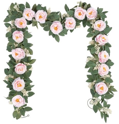 SHACOS 2 Stück/4m Künstliche Blumengirlande Deko Rosa Rosengirlande Hochzeit Seidenblumen Kunstblumen Girlande Rosen Hängende Girlande für Hochzeit, Deko