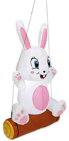 Murman Aufblasbarer Osterhase, 120cm Outdoor Aufblasbare Osterdeko, Aufblasbarer Osterhase Mit Weißen LED-Lichtern Für Garten, Rasen, Terrassen, Gärten, Parks