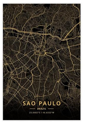 Generisch Sao Paulo Brasilien Stadtkarte Poster Leinwand Poster Wandkunst Dekor Druck Bild Gemälde für Wohnzimmer Schlafzimmer Dekoration ungerahmt 50 x 75 cm