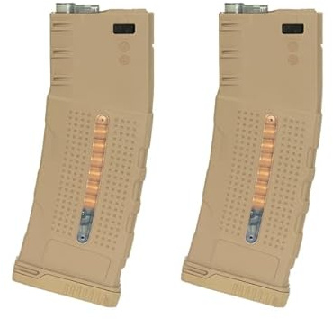 Pack 2 cargadores Mid-Cap replicas de Airsoft Tipo M4, M16, HK416, AR15 de 130 BBS Color Tan o árido Marca Battle Axe