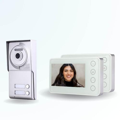 BT Security Portier interphone vidéo Neo 2 Fils - 2 Appartements - 2 écrans Blancs