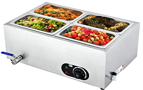 WILPREP Commercial Electric Food Warmer with Adjustable Temperature,4 Pans and Lids18L Large Buffet Server for Catering Restaurants Parties, 1500W Stainless Steel Bain Marie