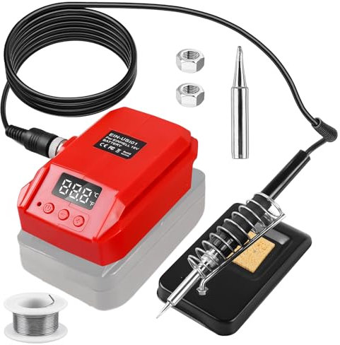 Asfrode Saldatore per Einhell, batteria agli ioni di litio da 18 V, 60 W, LCD, temperatura regolabile 180 – 480 °C, saldatore cordless con filo di saldatura, 50 g, supporto per saldatore portatile per
