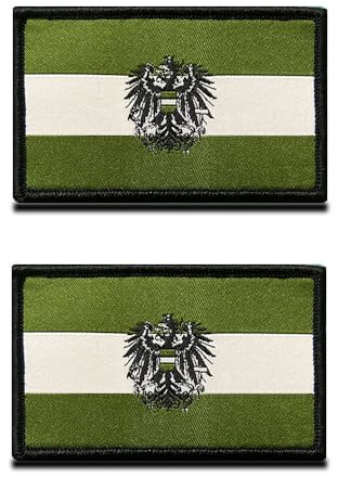 2 Stück Österreich Adler Flagge Patch Kompatibel mit Klett, Fahne Bundesheer Adler Wien Flagge Abzeichen für Kleidung Taschen Rucksack Uniform Weste Hundegeschirr Militär Taktisch-Olivgrün