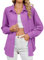 TMEOG Camicia Donna Manica Lunga Camicette Elegante Blusa con Bottoni Camicia Scollo a V Giacca Camicia Lunga a Tinta Unita Camicia Ampia per Donna(Viola,XXL)