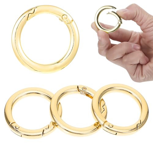 4 Stück Runde Karabiner 35mm Gold Metall Karabiner Ring Wohnung Feder O Ring Legierung Karabinerhaken Schlüsselbund Zubehör für Umhängetasche Schlüsselbund Handwerk DIY