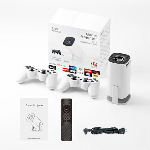 P30 max Projektor und Spiel mit 2 kabellosen Controllern,1280 * 720P,Intelligenter Spielprojektor mit eingebauten Apps und 30000 Spielen,Tragbarer Miniprojektor mit WiFi&Bluetooth, 4k HD Video
