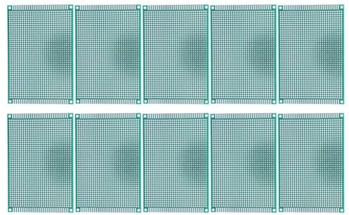 Doppelseitige Prototyp-Platine Verzinnt 8x12cm, 10 STK. | Lötfreundliche Fertigung durch einseitige Verzinnung, 1,6 mm dicke Glasfaserplatte