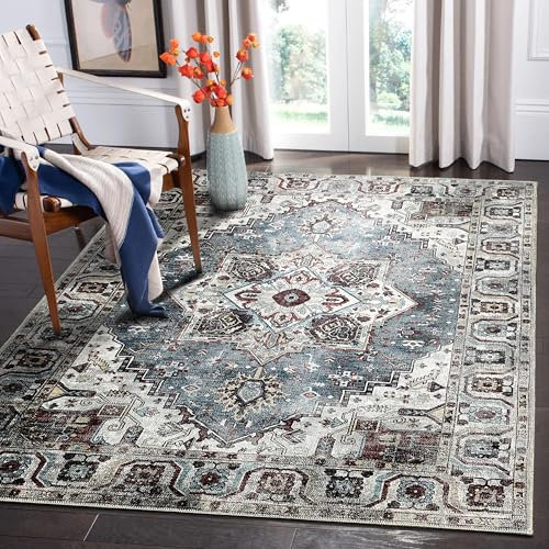 NETLINE HOME Teppich Wohnzimmer - Waschbarer - Teppich Rutsch Stop - rutschfeste Teppiche Aus Baumwolle Gewebt - Vintage Boho Teppich Für, Schlafzimmer Küche Flur Und Salon (BLAU ROT, 200X290)