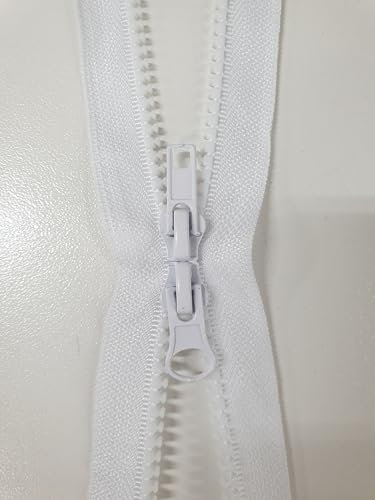 AMANTE NSF Cerniera DOPPIO CURSORE Lampo Zip divisibile DOPPIA APERTURA catena 6 in Plastica (Bianco, 100 cm)