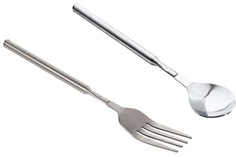 2 Stück Teleskopgabel Teleskoplöffel Set,Lange Teleskop Löffel Gabel Einziehbarer Set,Lange Löffel,63cm Edelstahl Teleskoplöffel,64cm Edelstahl Teleskopgabel,für BBQ,Toasten,Abendessen,Obst,Dessert