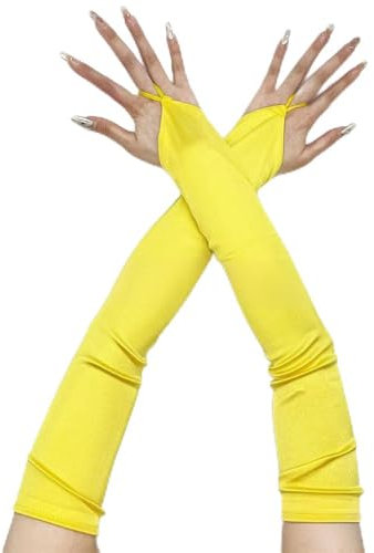 Whakano 1 Paar 50 cm Lange Elegant Satin Handschuhe,Damen Classic Abendhandschuhe Opernhandschuhe Ball Fingerlose Handschuhe,Ellenbogen handschuhe,für Gala,Oper,Brautparty,Hochzeit,Gelb
