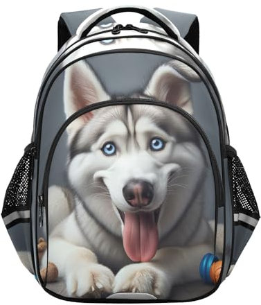 CHIFIGNO Kinder-Rucksack, lustiger Husky-Reise-Büchertasche, für Mädchen und Jungen, leichter Studentenrucksack mit reflektierenden Streifen, Lustiger Husky, Medium, Tagesrucksäcke