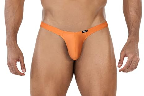 CUT4MEN Dessous Oranger Männer Thong String Brazilian Blickdicht elastisch Slip mit geformten Suspensorium XL