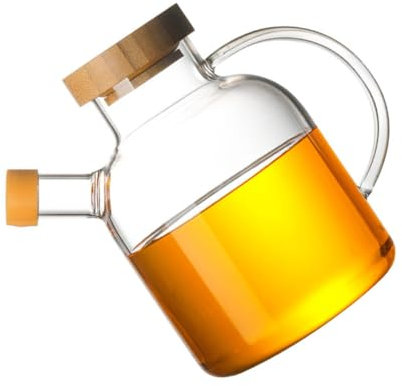 VICASKY Öl Essigspender Aus Hitzebeständigem Borosilikatglas Mit Holzdeckel Tropffreie Ölflasche Für Küche Und Bbq Für Pflanzenöl Und Essig