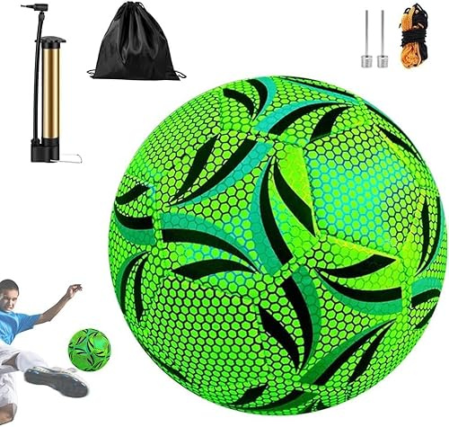 KQWVZ Leuchtender Fußball Größe 5, Reflektierender Soccer, Fluoreszierender Fussball Mit Pumpe, Reflektierender Fußball Für Fußballtraining Nachtspiele Drinnen Und Draußen Für Nachtspiele Kinder