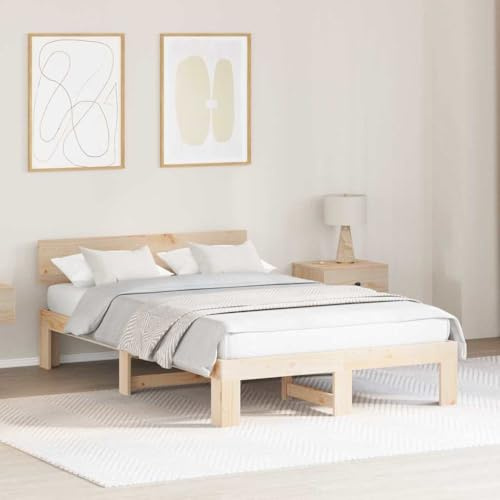 vidaXL Bettgestell mit Kopfteil 140x190 cm Massivholz Kiefer Minimalistischer Stil Innen Stauraumlösung Plattform Schlank Erwachsen