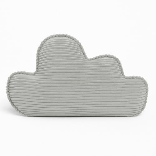 chilly pilley® Dekorative Kissen aus Cord – Mond, Herz & Wolke – Weiche Cordstoff Kuschelkissen für Kinderzimmer, Sofa & Bett – Zierkissen (Hellgrau, Wolke)