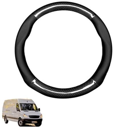 Aojiek Lenkradbezug PU Leder Kohlefaser Runde Forme für Sprinter 907 910 VS30 2018 Atmungsaktiv Lenkradschutz Sport Anti-Rutsch Lenkradhülle für Auto Zubehör Innenraum,Black