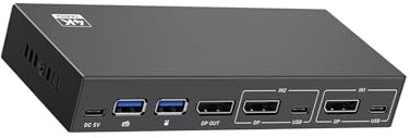Wdbild USB KVM Switcher DisplayPort 2 IN 1 Out Mixed Inputs 2 Port 4K @ 144Hz Share 1 Monitor For PC Laptop Sharing Keyboards Heat Dissipation Switcher