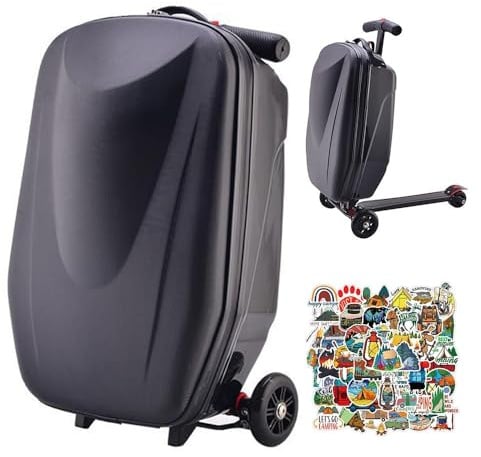 Scooter Koffer Handgepäck Hardshell Aufsitzgepäck Leichte Tragbare Reisetasche mit Rollen für Flughäfen und Pendeln, Faltbar und Abnehmbar für Erwachsene und Kinder, Schwarz